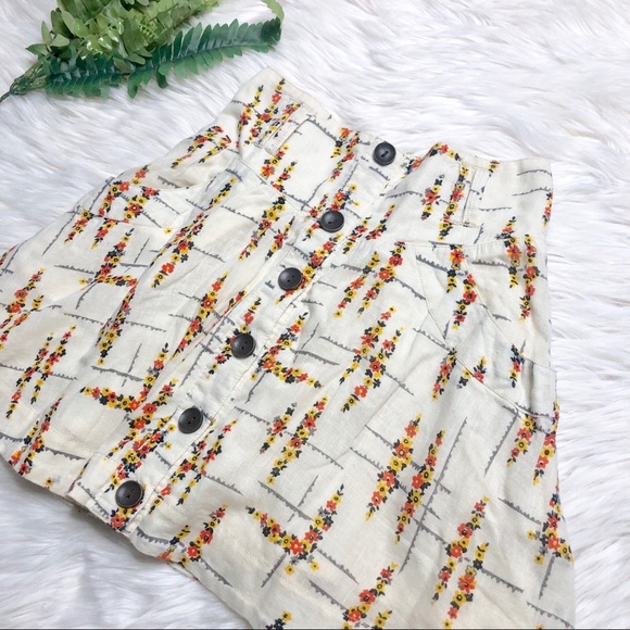 Vintage Free People Button Front Floral Skirt XS - Picture 2 of 3